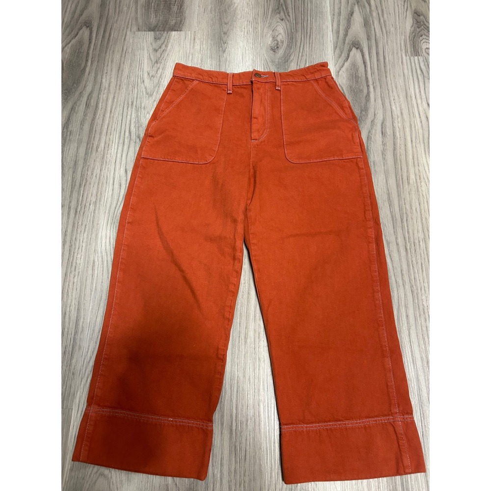 Roller Rabbit‎ Women 8 Burnt Orange Wide Leg Crop Pants Cotton Tencel High Rise